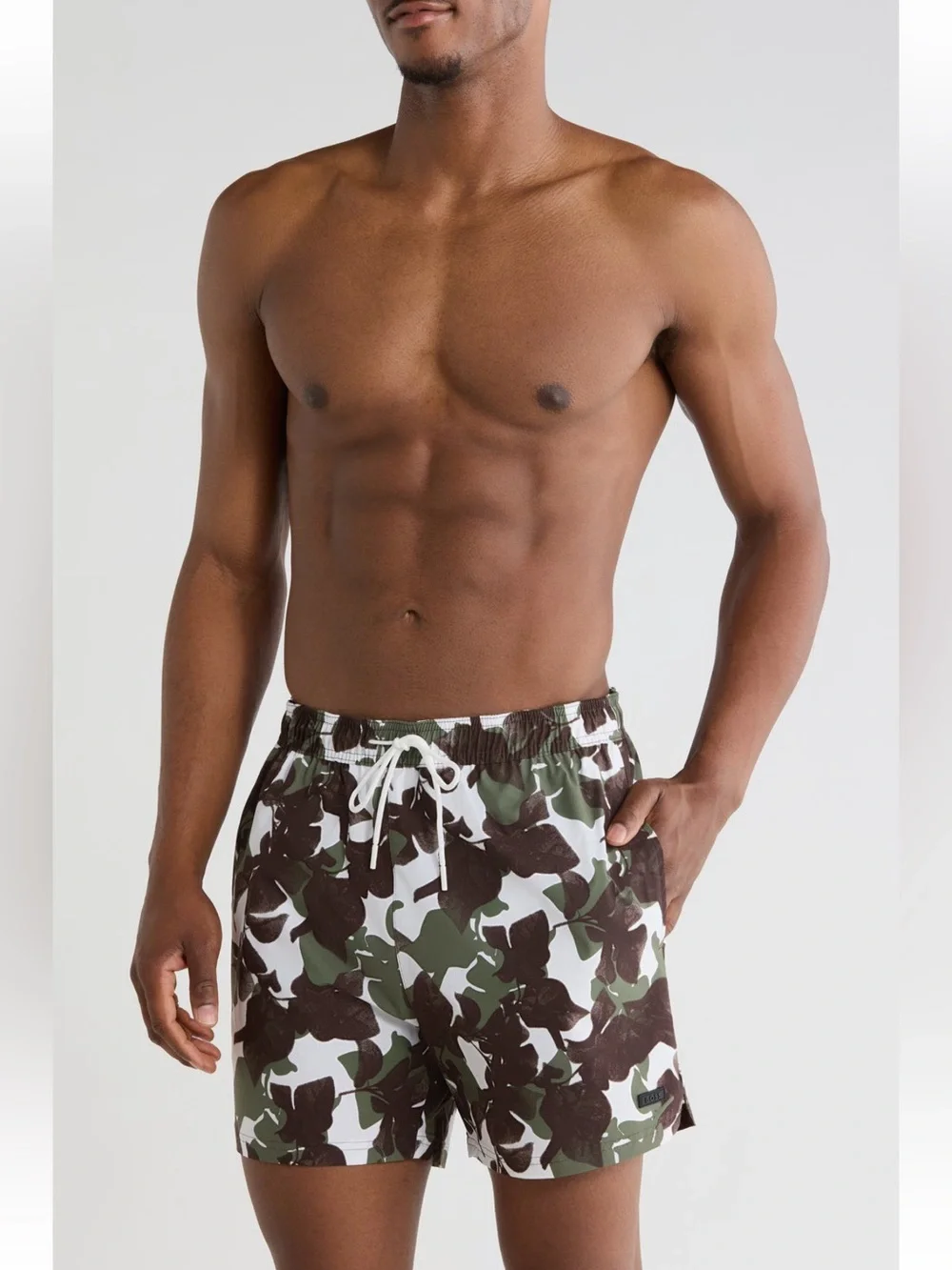 Hugo Boss Camo Print Swim Trunks - Olive & Brown